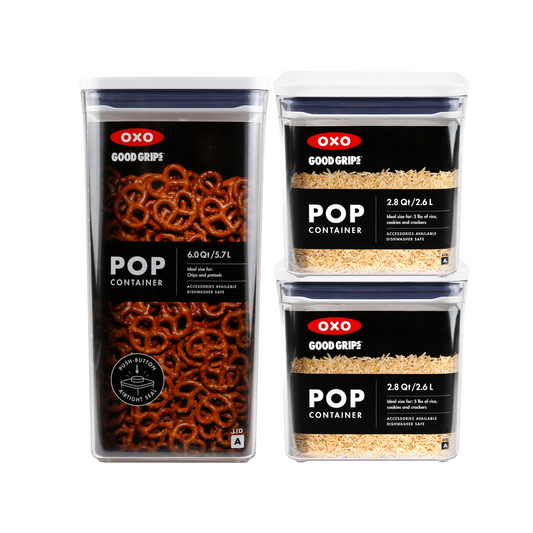 กล่องถนอมอาหาร เซ็ตใหญ่จุเยอะ ทรงสี่เหลี่ยมจตุรัสใหญ่ สำหรับซีเรียล ข้าวสาร ขนมปัง (ไม่มีกล่อง) I OXO POP Family Pack (No Box)