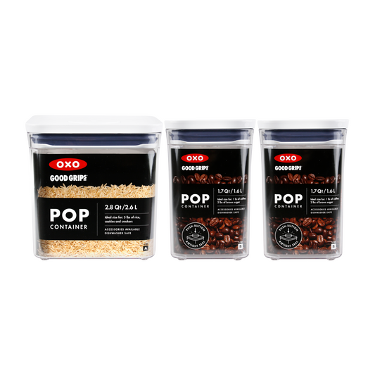 กล่องถนอมอาหาร เซ็ตกล่องไซส์กลาง-ใหญ่ ทรงสี่เหลียมผืนผ้า สำหรับ ข้าวสาร กาแฟ เมล็ดธัญพืช (ไม่มีกล่อง) I OXO POP Essential 3 (No Box)