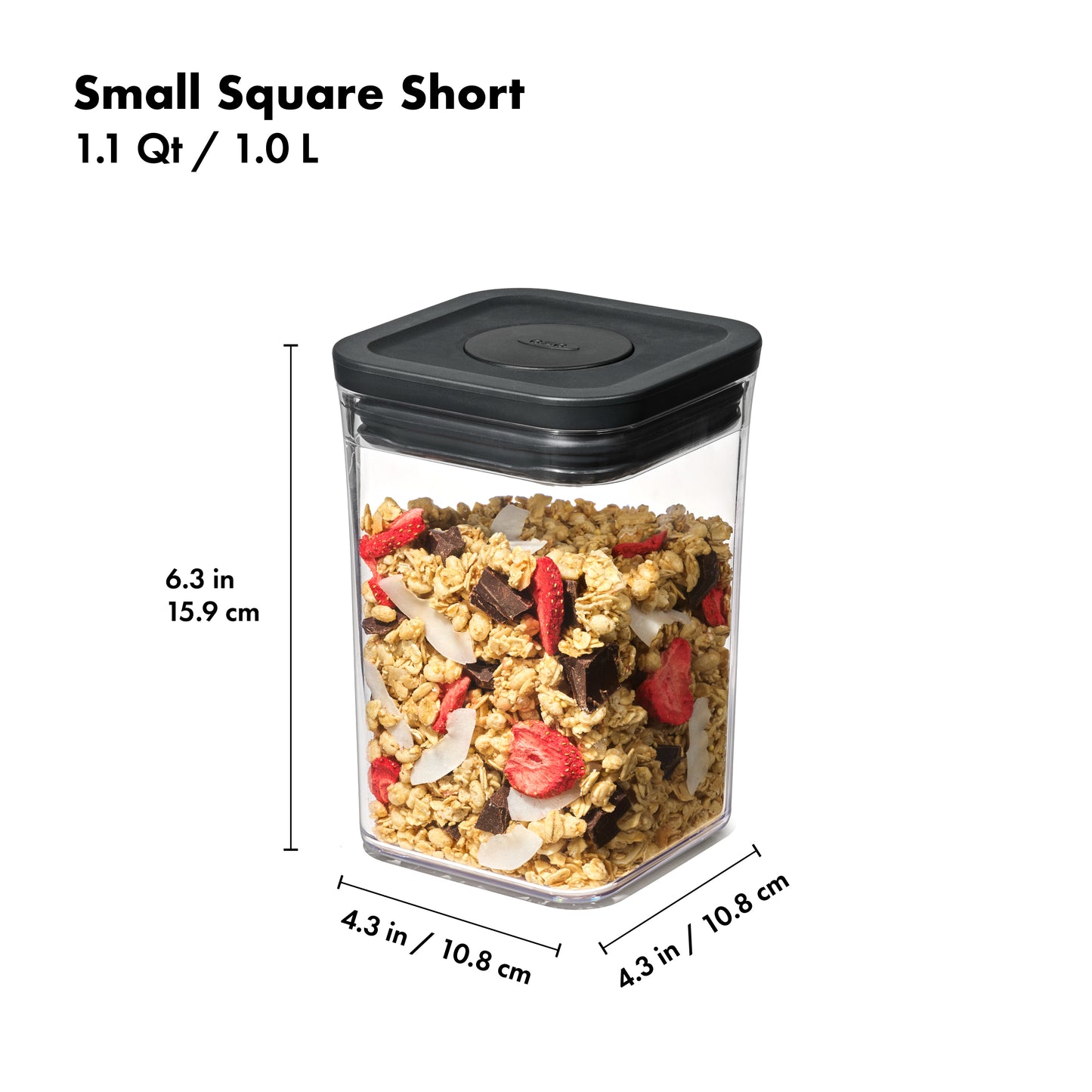 กล่องถนอมอาหาร สี่เหลี่ยมจัตุรัส ขนาดเล็ก 1 ลิตร/ 0.7 kg ฝาดำด้าน I OXO POP CONTAUNER - SMALL SQUARE SHORT 1 L (0.7 kg)