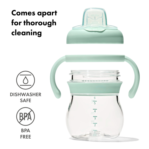 แก้วน้ำ มีหูจับ พร้อมหลอด 6 ออนซ์ สีเขียวพาสเทล I OXO TOT TRANSITIONS SOFT SPOUT SIPPY CUP WITH REMOVABLE HANDLES 6 OZ OPAL