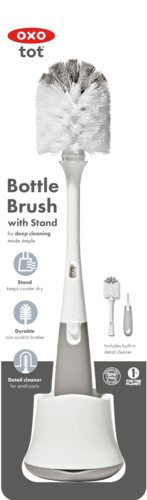แปรงล้างขวดนมและจุกนม สีเทา I OXO TOT BOTTLE BRUSH WITH DETAIL CLEANER & STAND - GRAY