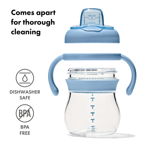แก้วน้ำ มีหูจับ พร้อมหลอด 6 ออนซ์ สีฟ้าพาสเทล I OXO TOT TRANSITIONS SOFT SPOUT SIPPY CUP WITH REMOVABLE HANDLES 6 OZ DUSK