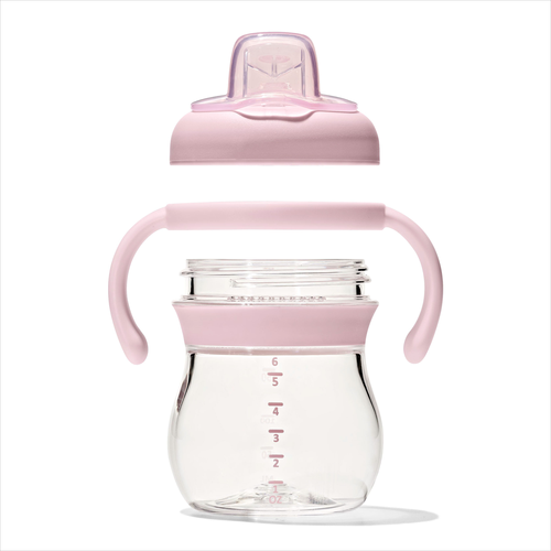 แก้วน้ำ มีหูจับ พร้อมหลอด 6 ออนซ์ สีชมพูพาสเทล I OXO TOT TRANSITIONS SOFT SPOUT SIPPY CUP WITH REMOVABLE HANDLES 6 OZ BLOSSOM