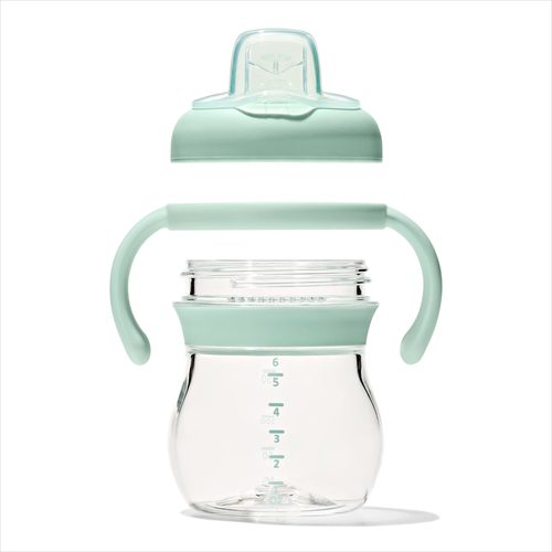 แก้วน้ำ มีหูจับ พร้อมหลอด 6 ออนซ์ สีเขียวพาสเทล I OXO TOT TRANSITIONS SOFT SPOUT SIPPY CUP WITH REMOVABLE HANDLES 6 OZ OPAL