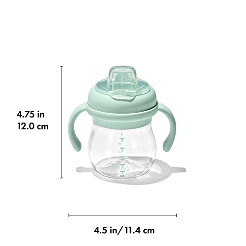 แก้วน้ำ มีหูจับ พร้อมหลอด 6 ออนซ์ สีเขียวพาสเทล I OXO TOT TRANSITIONS SOFT SPOUT SIPPY CUP WITH REMOVABLE HANDLES 6 OZ OPAL