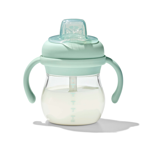 แก้วน้ำ มีหูจับ พร้อมหลอด 6 ออนซ์ สีเขียวพาสเทล I OXO TOT TRANSITIONS SOFT SPOUT SIPPY CUP WITH REMOVABLE HANDLES 6 OZ OPAL