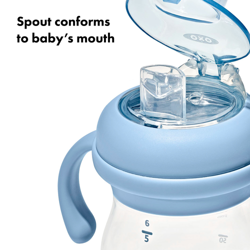แก้วน้ำ มีหูจับ พร้อมหลอด 6 ออนซ์ สีฟ้าพาสเทล I OXO TOT TRANSITIONS SOFT SPOUT SIPPY CUP WITH REMOVABLE HANDLES 6 OZ DUSK