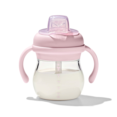 แก้วน้ำ มีหูจับ พร้อมหลอด 6 ออนซ์ สีชมพูพาสเทล I OXO TOT TRANSITIONS SOFT SPOUT SIPPY CUP WITH REMOVABLE HANDLES 6 OZ BLOSSOM