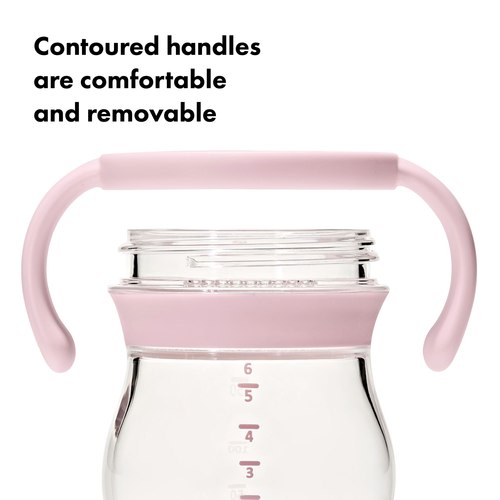 แก้วน้ำ มีหูจับ พร้อมหลอด 6 ออนซ์ สีชมพูพาสเทล I OXO TOT TRANSITIONS SOFT SPOUT SIPPY CUP WITH REMOVABLE HANDLES 6 OZ BLOSSOM