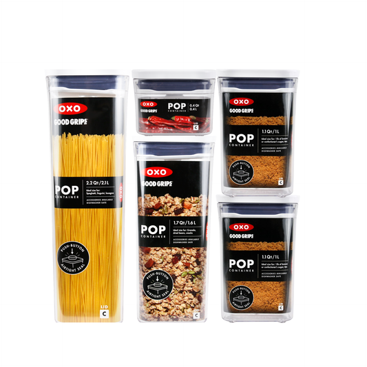 ชุดกล่องถนอมอาหารสี่เหลี่ยมจตุรัสเล็ก 5 ชิ้น I OXO POP 5PC Pantry Container Set – Small Square (No Box)