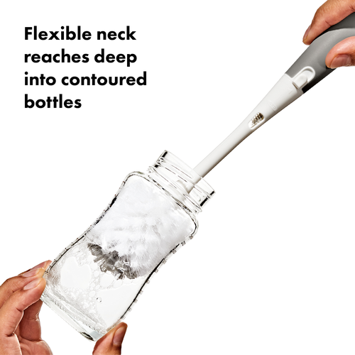แปรงล้างขวดนมและจุกนม สีเทา I OXO TOT BOTTLE BRUSH WITH DETAIL CLEANER & STAND - GRAY