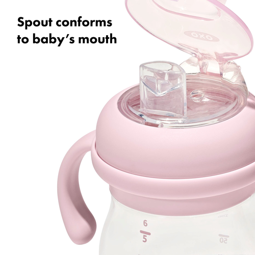 แก้วน้ำ มีหูจับ พร้อมหลอด 6 ออนซ์ สีชมพูพาสเทล I OXO TOT TRANSITIONS SOFT SPOUT SIPPY CUP WITH REMOVABLE HANDLES 6 OZ BLOSSOM