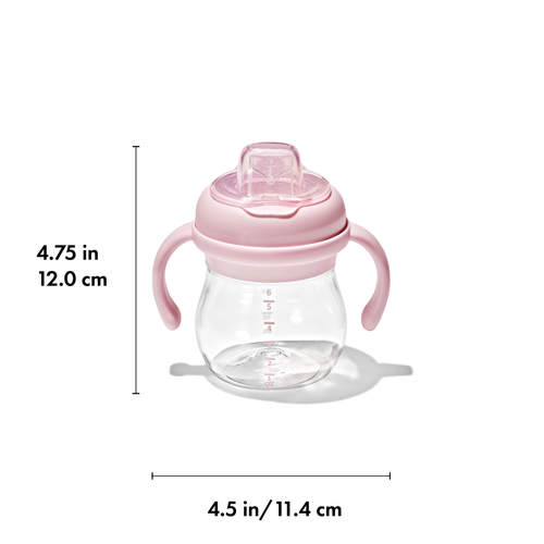 แก้วน้ำ มีหูจับ พร้อมหลอด 6 ออนซ์ สีชมพูพาสเทล I OXO TOT TRANSITIONS SOFT SPOUT SIPPY CUP WITH REMOVABLE HANDLES 6 OZ BLOSSOM