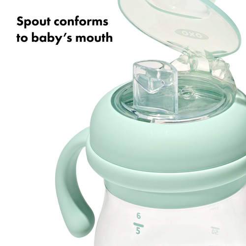 แก้วน้ำ มีหูจับ พร้อมหลอด 6 ออนซ์ สีเขียวพาสเทล I OXO TOT TRANSITIONS SOFT SPOUT SIPPY CUP WITH REMOVABLE HANDLES 6 OZ OPAL