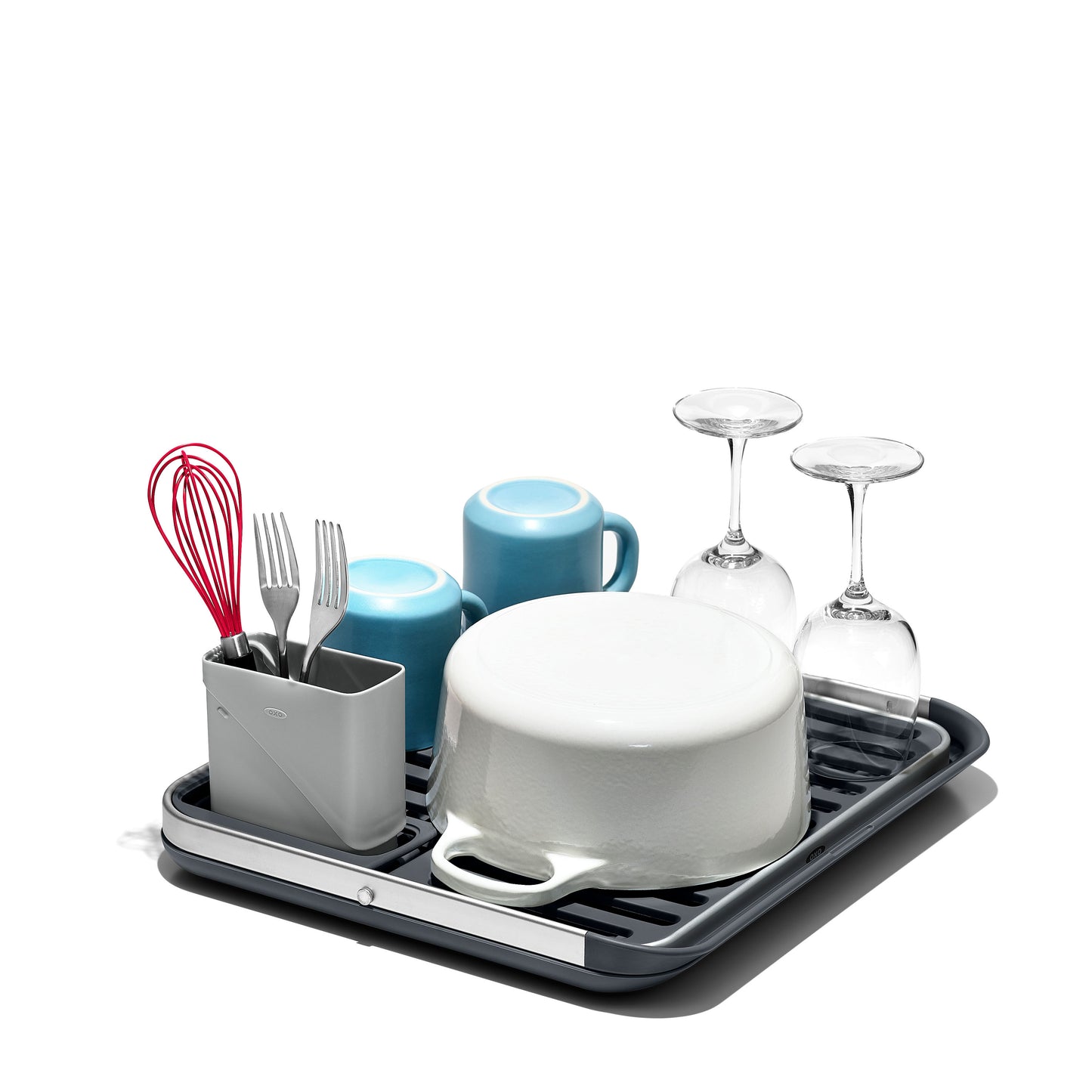 ที่ตากจานพับได้ พร้อมถาดรองน้ำ l OXO GG Aluminum Fold Flat Dish Rack