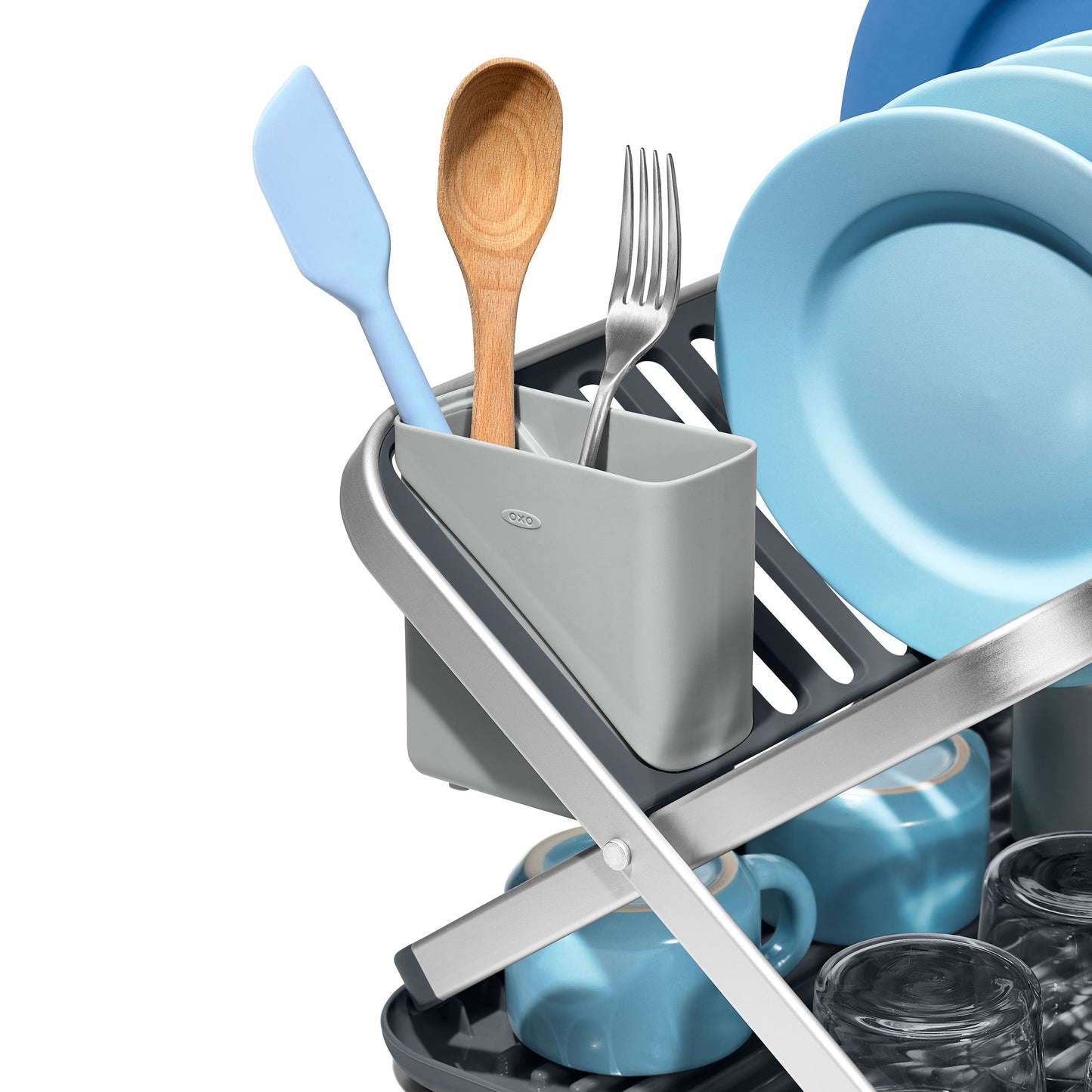 ที่ตากจานพับได้ พร้อมถาดรองน้ำ l OXO GG Aluminum Fold Flat Dish Rack