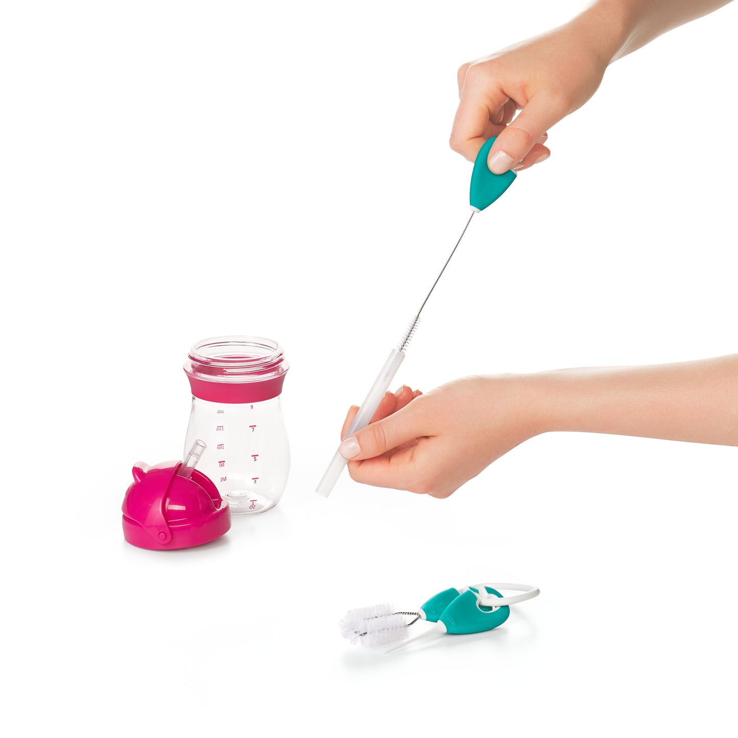 ชุดแปรงทำความสะอาด สำหรับแก้วหัดดื่ม สีฟ้าน้ำทะเล l OXO Tot Straw & sippy cup top cleaning set Teal