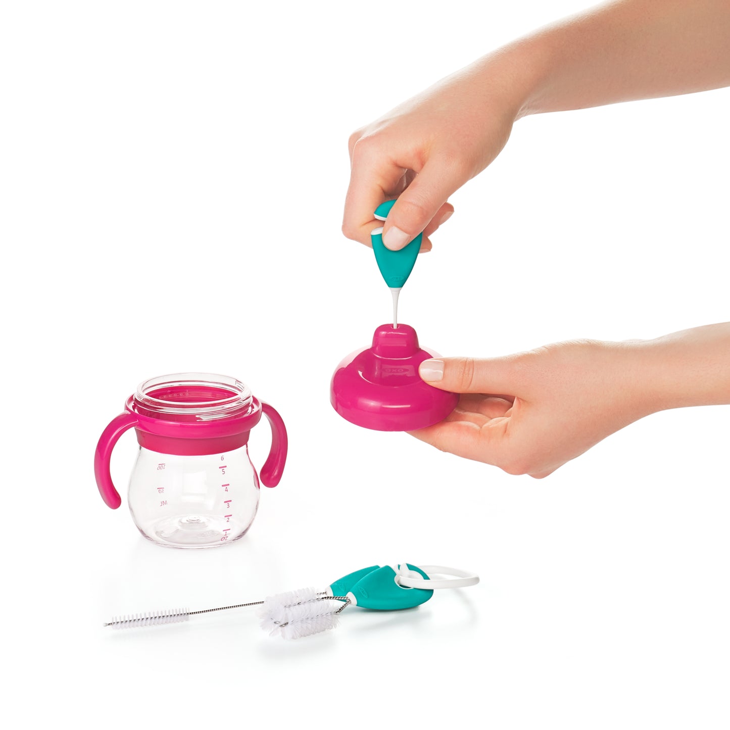 ชุดแปรงทำความสะอาด สำหรับแก้วหัดดื่ม สีฟ้าน้ำทะเล l OXO Tot Straw & sippy cup top cleaning set Teal