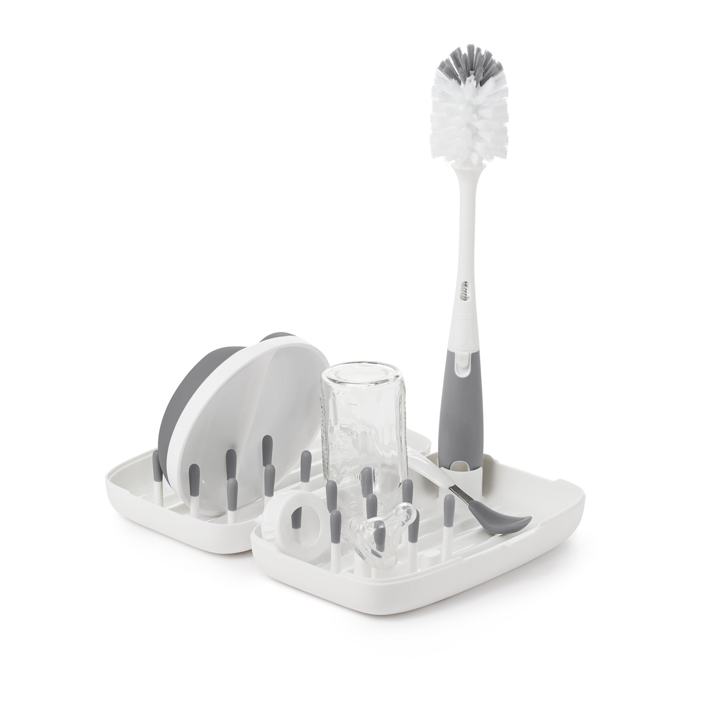 แปรงล้างขวดนม แบบพกพา สีเทา | OXO Tot on-the-go drying rack & bottle brush Grey