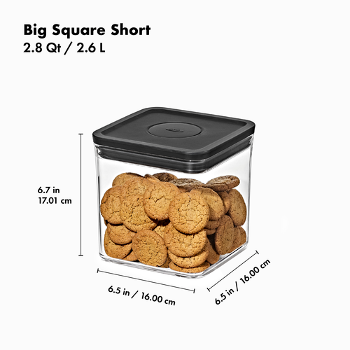 กล่องถนอมอาหาร สี่เหลี่ยมจัตุรัส ขนาดใหญ่ 2.6 ลิตร/2 kg ฝาดำด้าน I OXO POP CONTAUNER -BIG SQUARE SHORT 2.6 L (2 Kg)