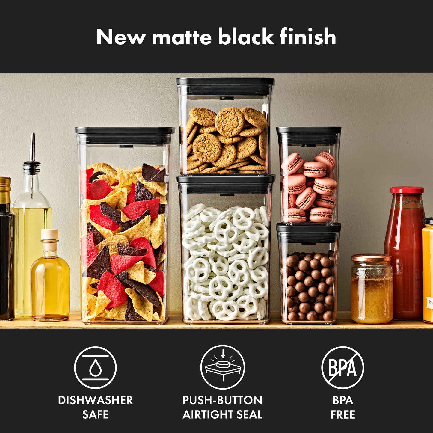 กล่องถนอมอาหาร สี่เหลี่ยมจัตุรัส ขนาดเล็ก 1 ลิตร/ 0.7 kg ฝาดำด้าน I OXO POP CONTAUNER  - SMALL SQUARE SHORT 1 L (0.7 kg)