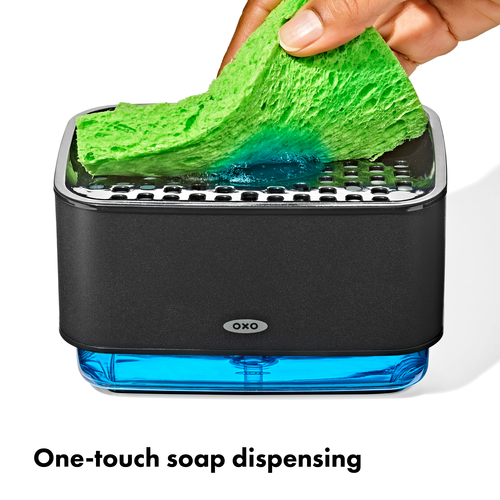 ที่วางฟองน้ำ พร้อมฐานเติม สีดำด้าน I OXO Soap Dispensing Sponge Holder - Matte Black