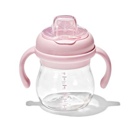 แก้วน้ำ มีหูจับ พร้อมหลอด 6 ออนซ์ สีชมพูพาสเทล I OXO TOT TRANSITIONS SOFT SPOUT SIPPY CUP WITH REMOVABLE HANDLES 6 OZ BLOSSOM