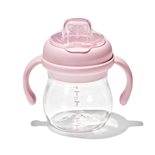 แก้วน้ำ มีหูจับ พร้อมหลอด 6 ออนซ์ สีชมพูพาสเทล I OXO TOT TRANSITIONS SOFT SPOUT SIPPY CUP WITH REMOVABLE HANDLES 6 OZ BLOSSOM
