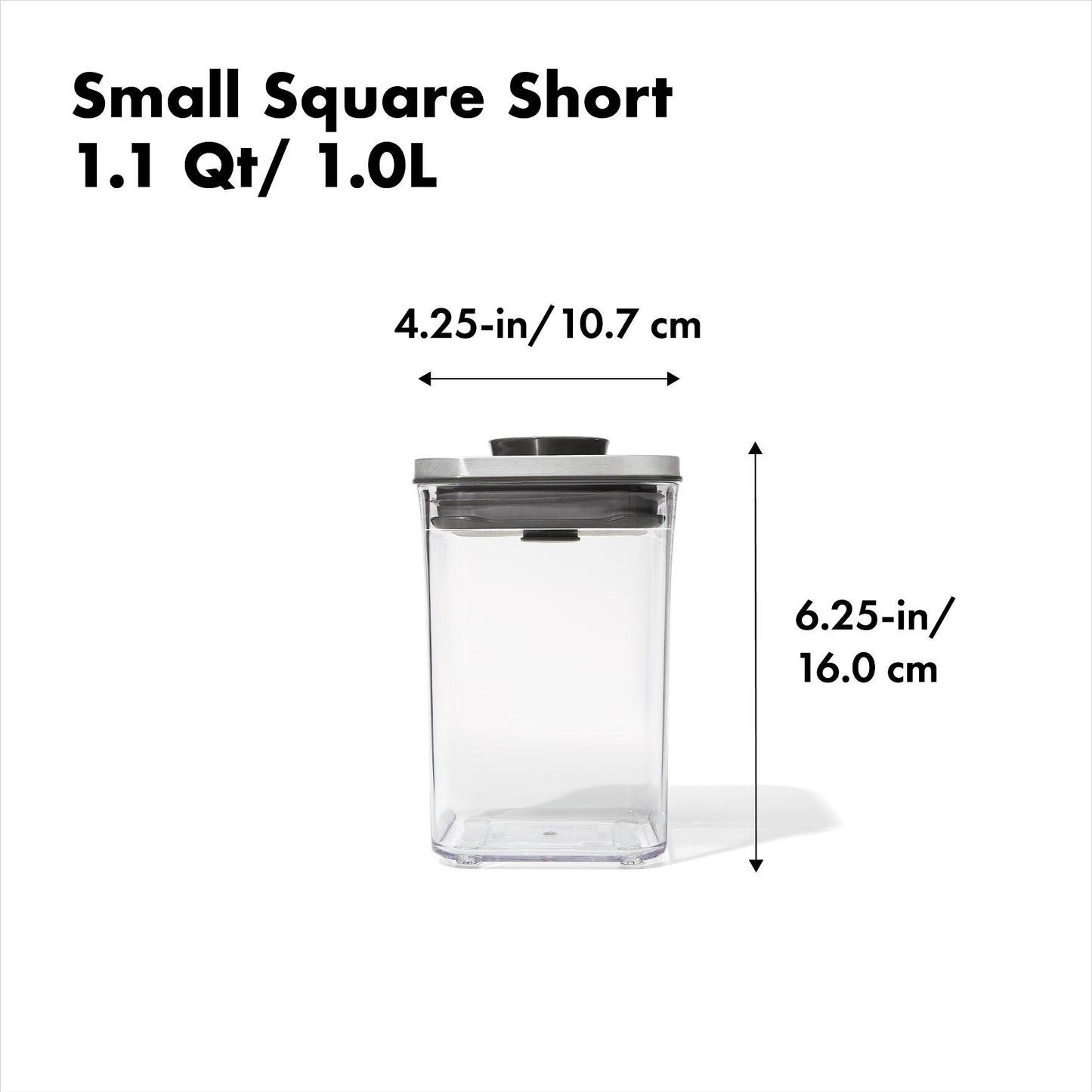 กล่องสูญญากาศใส่อาหาร  สี่เหลี่ยมจัตุรัส ขนาดเล็ก 1 ลิตร /0.7 kg. ฝาสแตนเลสสตีล l OXO STL POP Container, Small Square Short 1 L