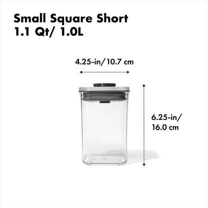 กล่องสูญญากาศใส่อาหาร  สี่เหลี่ยมจัตุรัส ขนาดเล็ก 1 ลิตร /0.7 kg. ฝาสแตนเลสสตีล l OXO STL POP Container, Small Square Short 1 L
