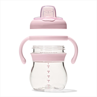 แก้วน้ำ มีหูจับ พร้อมหลอด 6 ออนซ์ สีชมพูพาสเทล I OXO TOT TRANSITIONS SOFT SPOUT SIPPY CUP WITH REMOVABLE HANDLES 6 OZ BLOSSOM