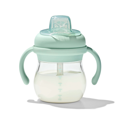 แก้วน้ำ มีหูจับ พร้อมหลอด 6 ออนซ์ สีเขียวพาสเทล I OXO TOT TRANSITIONS SOFT SPOUT SIPPY CUP WITH REMOVABLE HANDLES 6 OZ OPAL
