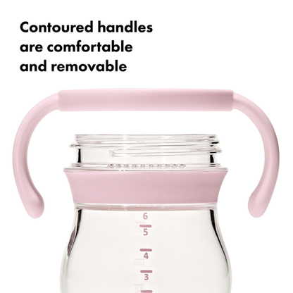 แก้วน้ำ มีหูจับ พร้อมหลอด 6 ออนซ์ สีชมพูพาสเทล I OXO TOT TRANSITIONS SOFT SPOUT SIPPY CUP WITH REMOVABLE HANDLES 6 OZ BLOSSOM
