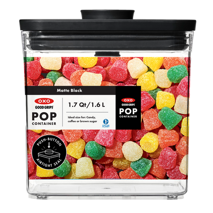 กล่องถนอมอาหาร สี่เหลี่ยมผืนผ้า ขนาดใหญ่ 1.6 ลิตร/1 kg ฝาดำด้าน I OXO POP CONTAINDER RECTANGLE SHORT 1.6 L (1 KG) - MATTE
