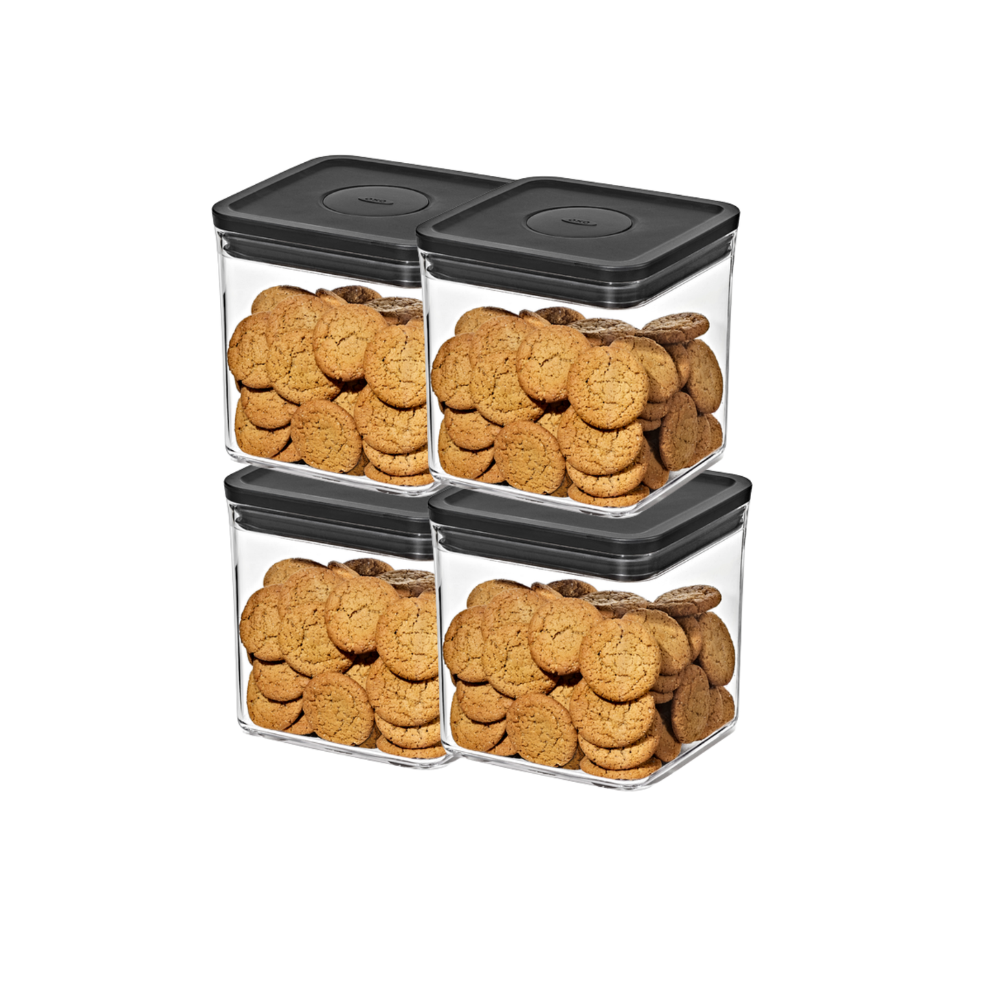 กล่องถนอมอาหาร 2.6 ลิตร เซ็ตฟักทอง 4 ชิ้น ฝาดำด้าน (ไม่มีกล่อง) I OXO POP 2.6 L - Matte Black (4 Pieces)