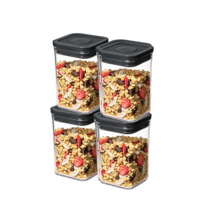 กล่องถนอมอาหาร 1 ลิตร  เซ็ตเกลือ 4 ชิ้น ฝาดำด้าน I OXO POP Set 1 L (No Box)-Matte Black (4 Pieces)
