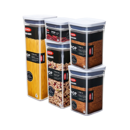 ชุดกล่องถนอมอาหารสี่เหลี่ยมจตุรัสเล็ก 5 ชิ้น I OXO POP 5PC Pantry Container Set – Small Square (No Box)