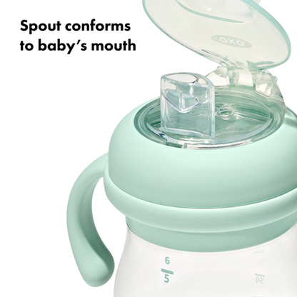 แก้วน้ำ มีหูจับ พร้อมหลอด 6 ออนซ์ สีเขียวพาสเทล I OXO TOT TRANSITIONS SOFT SPOUT SIPPY CUP WITH REMOVABLE HANDLES 6 OZ OPAL