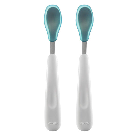 ช้อนป้อนอาหารเด็ก แพคคู่ สีฟ้า | OXO Tot Feeding Spoon Set with Soft Silicone  Aqua