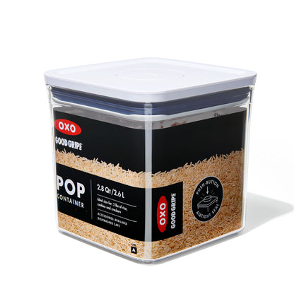 กล่องสูญญากาศใส่อาหาร สี่เหลี่ยมจัตุรัส ขนาดใหญ่ 2.6 ลิตร /2 kg. l OXO GG POP CONTAINER BIG SQUARE - SHORT (2.6 L)