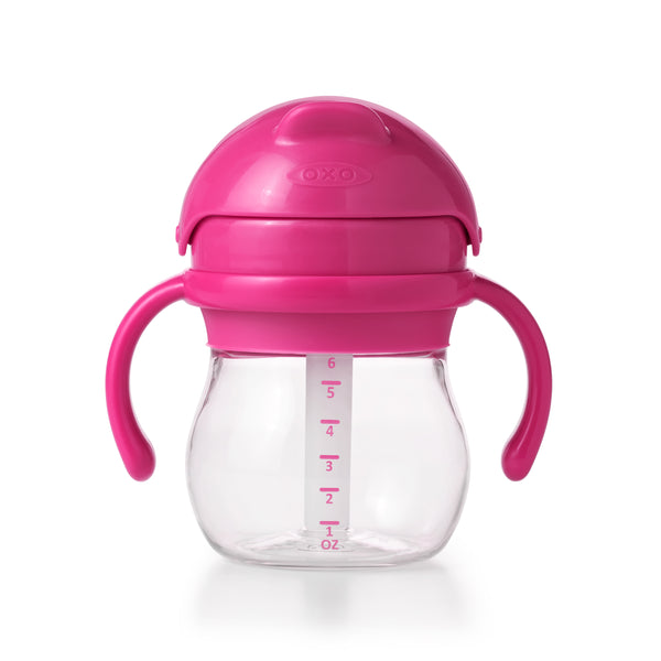 แก้วน้ำ มีหูจับ พร้อมหลอด 6 ออนซ์ สีชมพู l OXO Tot grow straw cup with handles 6 oz. pink