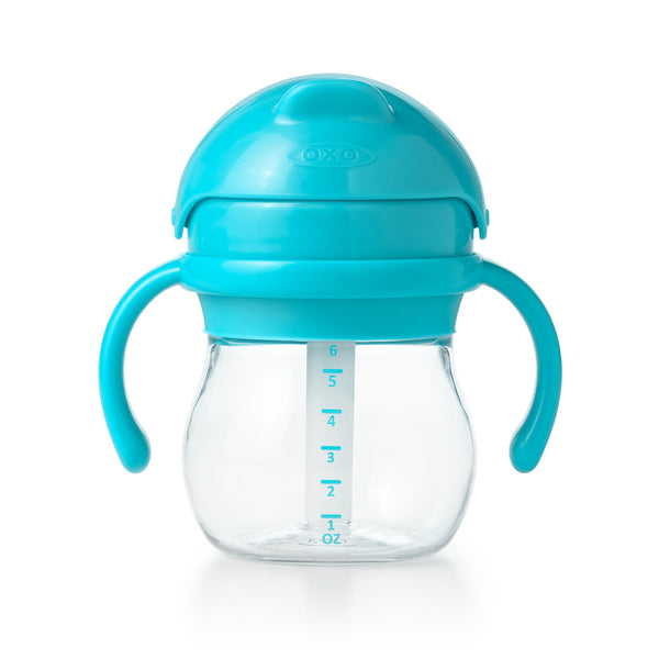 แก้วน้ำ มีหูจับ พร้อมหลอด 6 ออนซ์ สีฟ้า l OXO Tot grow straw cup with handles - 6 oz - aqua