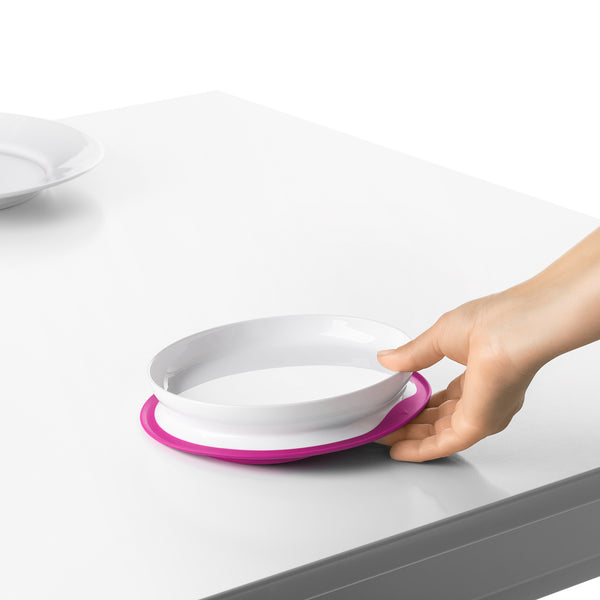 จานอาหารเด็ก ที่ยึดติดกับโต๊ะ สีชมพู l OXO Tot Stick & Stay Suction Plate Pink