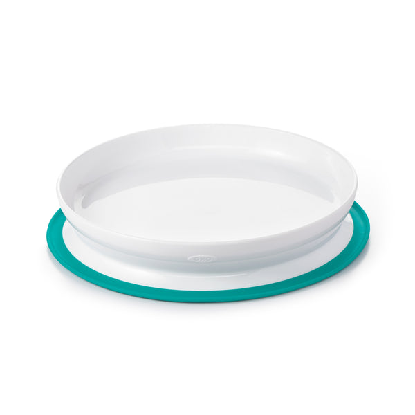 จานอาหารเด็ก ที่ยึดติดกับโต๊ะ สีฟ้าน้ำทะเล l OXO Tot Stick & Stay Suction Plate Teal