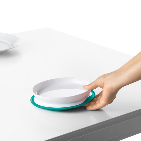 จานอาหารเด็ก ที่ยึดติดกับโต๊ะ สีฟ้าน้ำทะเล l OXO Tot Stick & Stay Suction Plate Teal