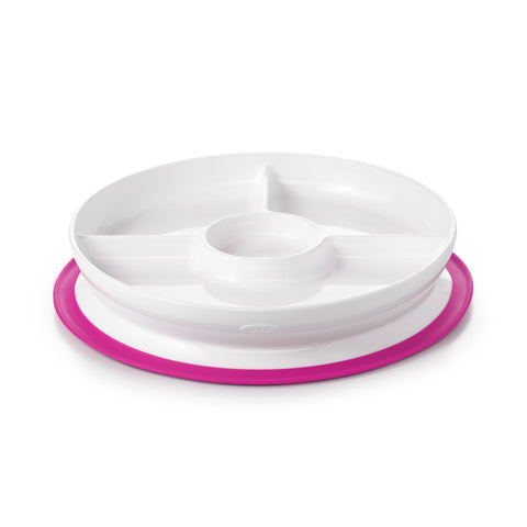 จานอาหารเด็ก 3 ช่อง ที่ยึดติดกับโต๊ะ สีชมพู l OXO Tot Stick & Stay Suction Divided Plate Pink