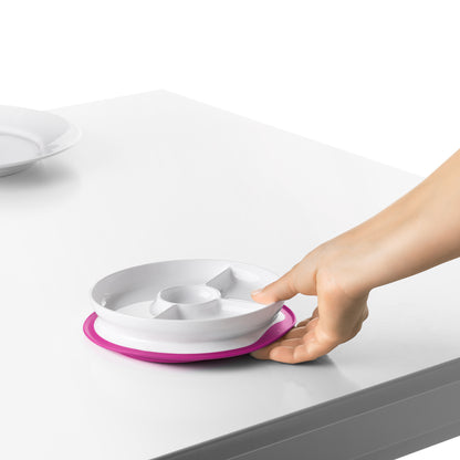 จานอาหารเด็ก 3 ช่อง ที่ยึดติดกับโต๊ะ สีชมพู l OXO Tot Stick & Stay Suction Divided Plate Pink