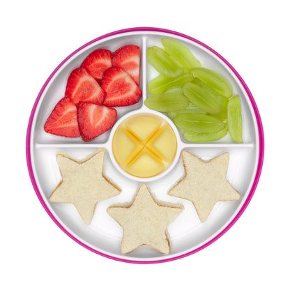 จานอาหารเด็ก 3 ช่อง ที่ยึดติดกับโต๊ะ สีชมพู l OXO Tot Stick & Stay Suction Divided Plate Pink
