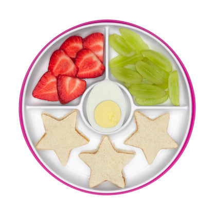 จานอาหารเด็ก 3 ช่อง ที่ยึดติดกับโต๊ะ สีชมพู l OXO Tot Stick & Stay Suction Divided Plate Pink