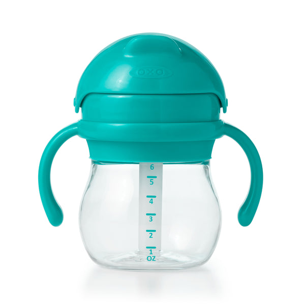 แก้วน้ำ มีหูจับ พร้อมหลอด 6 ออนซ์ ฟ้าน้ำทะเล l OXO Tot grow straw cup with handles 6 oz. Teal